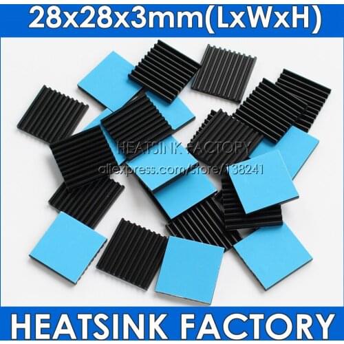28x28x3mm Silver / Black Anodized Aluminum Shim Cooling Heat Sink Cooler Radiator Heatsink With Thermally Conductive Tape Pad
