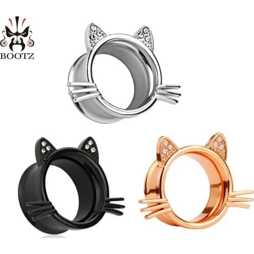 KUBOOZ Cat Style Ear Piercing Tunnels Gauges Plugs Stainless Steel Body Jewelry Fashion Earrings For Women Men 10PCS/Lot