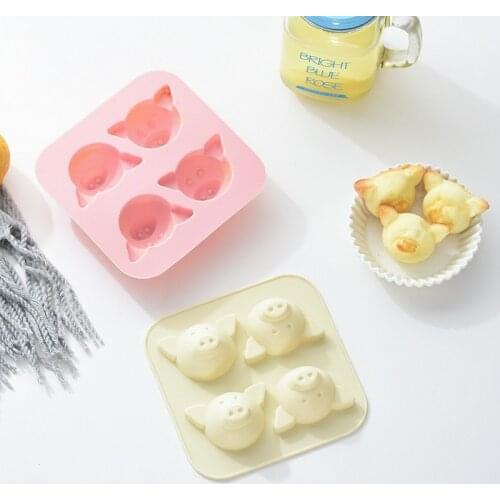 4 Hole Cute Pig Silicone Cake Mold Rice Cake Steamed Cake Chocolate Ice Cube Handmade Soap Mold In Stock Hot Sale