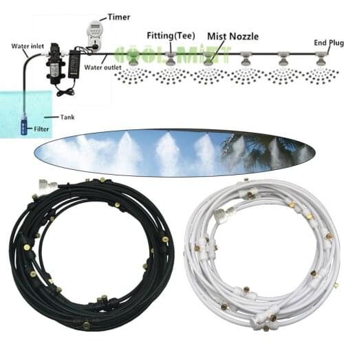 Outdoor Misting Cooling System 12V Water Pump Kit Fog Nozzle For Greenhouse Garden Patio 8M-18M Timer Smart Irrigation Kits S346