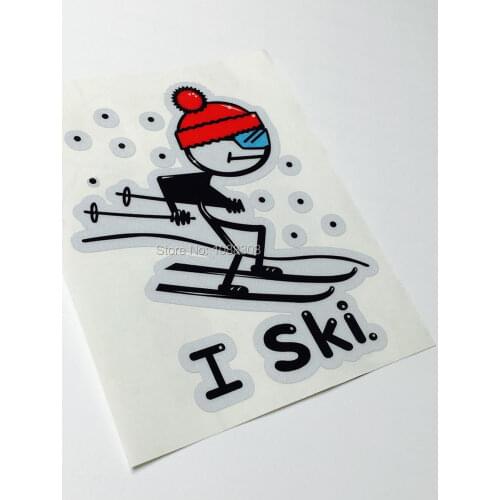 3Sizes Car Styling Fashion Skiing Cartoon I Ski Car Sticker Modified Motorcycle Helmet Reflective Sticker Decals