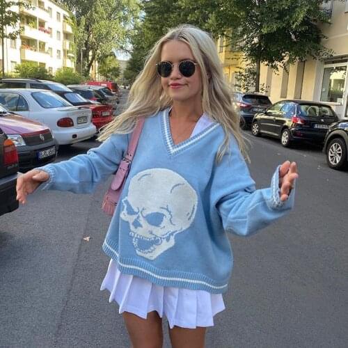New Harajuku Skull Print Loose Autumn Winter Sweater Women Pullovers Casual Y2K Knitwear Streetwear Korean Sweaters