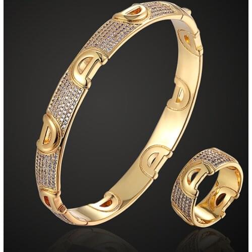 Theresa jewelry brand luxury letter D AAA zircon micro pave setting Bangle with ring jewelry set classic all body bracelet