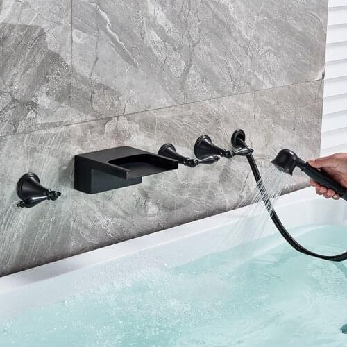 Vidric Vidric Wall Mounted Blackend LED Waterfall Bathtub Faucet Widespread Tub Sink Faucet With Handshower Bathroom Shower Fauc