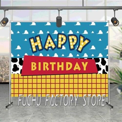 Backdrops Baby Cartoon Cloudy Happy Birthday Party Customized Poster Portrait Photo Background For Photo Studio Props Vinyl