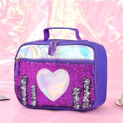 High Quality Kids Insulated Lunch Bag Sequins Food Drink Organizer Tote Lunch Box Cooler Picnic Thermal Bag For Children Women