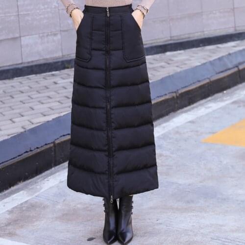 Winter Warm Down Cotton Skirts Women Thicken Warm Skirts Winter Autumn Long Warm Skirt Large size High waist Down Cotton Skirts