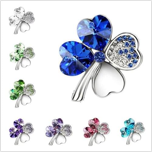 Austrian Crystal Lady Clover Jewelry Cute Romantic Pin Fashion Four-leaf Clover Rhinestone Brooch Female Accessories