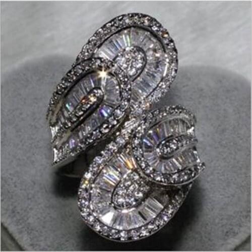 Elegant Lady Double Leaf Diamond Ring 925 sterling silver Jewelry Engagement Wedding band Rings for Women Bridal Party accessory