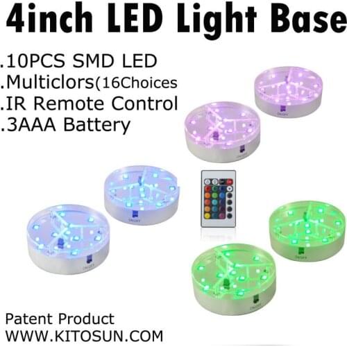 10pcs/lot 3AA Battery Operated 9RGB LED Under Vase Remote Controlled LED Light Coaster Base for Wedding Party Event Decor