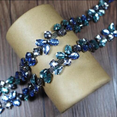 2yards Crystal Leaves Rhinestone Beaded Lace Trim Chain Ribbon Applique DIY Sewing Clothing Collar/Necklace Dress Party Supplies