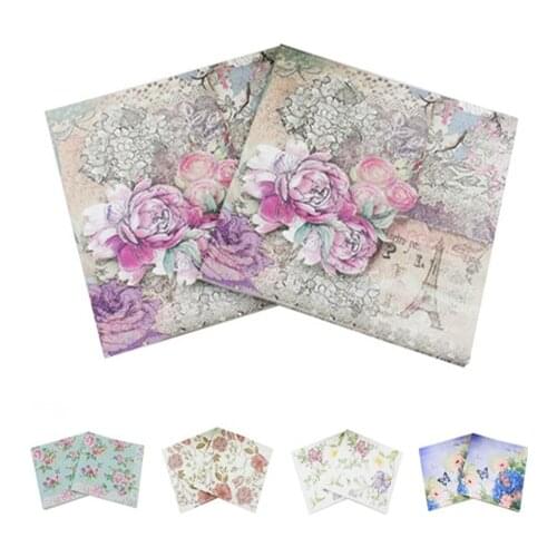 20pcs 33*33cm/16.5*16.5cm Flower lily cocktail red whiter vintage tissue paper napkins birthday wedding party supply Decoration