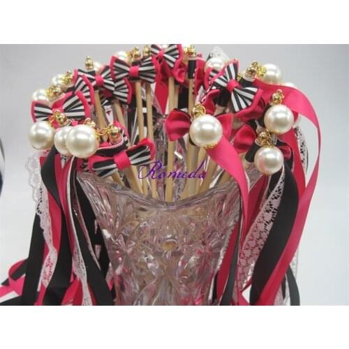 20pcs/lot peral Wedding Ribbon Wands stick for wedding decoration