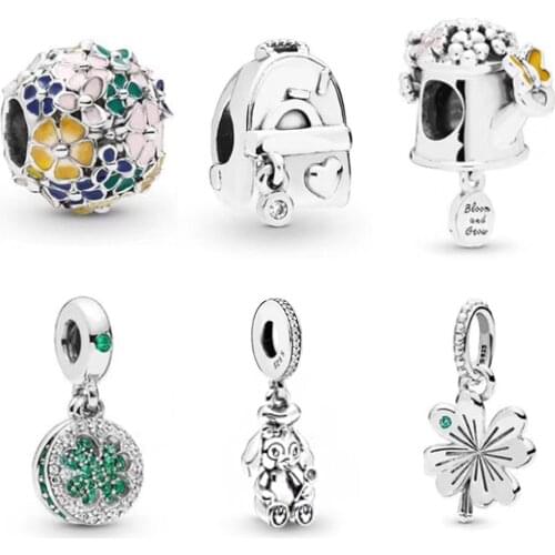 2019 NEW Spring 100% 925 Sterling Silver Flower Leaf Charm Bead Hollow Crystal Fit European Women DIY Bracelet Factory Wholesale