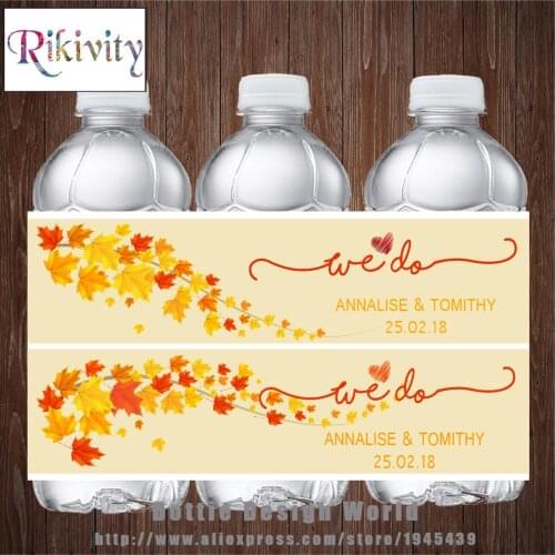 20Pcs/lot Maple Leaves Wedding Water Bottle Wine Labels Water Proof Candy Bar Wrapper Birthday Party Wedding Decoration Supplier