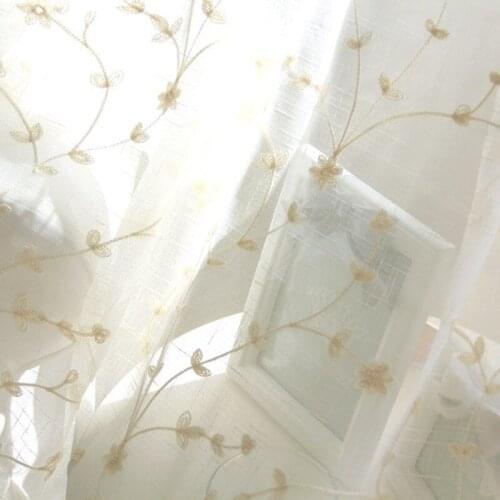 American Modern Pastoral Voile Embroidered Floral Branch White Sheer Curtains Customized Graceful Tulle Curtains for Living Room