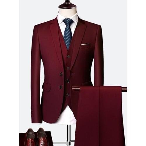 Brand Luxury Mens Suits Fashion Solid Single Breasted Blazer Coats Pants 3 Piece Wedding Party Sets Business Casual Suit Sets