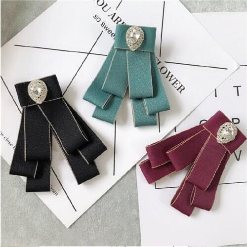 Korean Ribbon Rhinestone Bow Tie Brooch Cloth Art Bowknot Neck Ties Pins Fashion Shirt Suit Corsage for Men Women Accessories