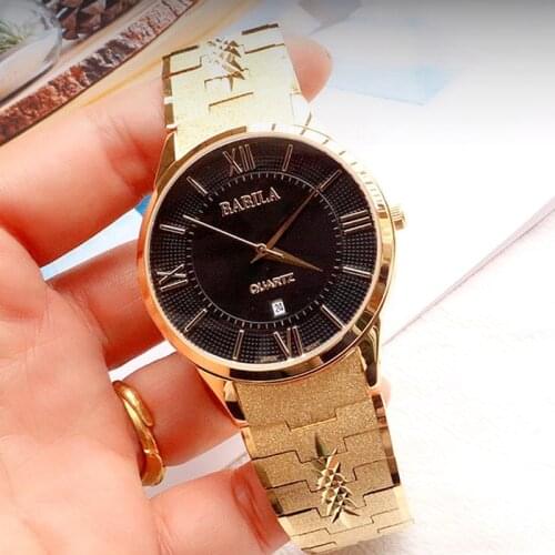Mens Non Mechanical Watch Waterproof Calendar Luminous Wristwatch Student Couple Multi-Functional Steel Belt Gold Quartz Watch
