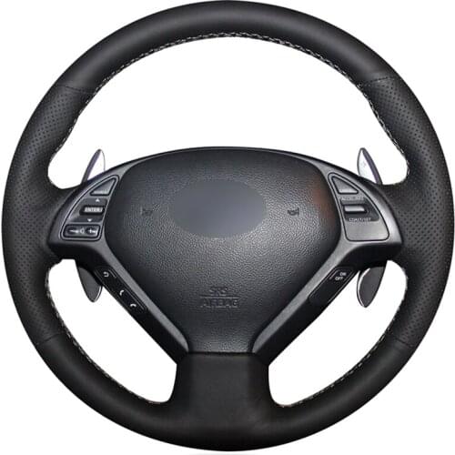 Black PU Faux Leather DIY Hand-stitched Car Steering Wheel Cover for Infiniti G25 G35 G37 EX EX35 EX37 Q Q40 Q60 QX50 (US)