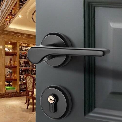 Black Zinc Alloy Lock US Style Indoor Home Solid Wood Door Handle Mute Door Lock Continental Bedroom Minimalist Interior Door