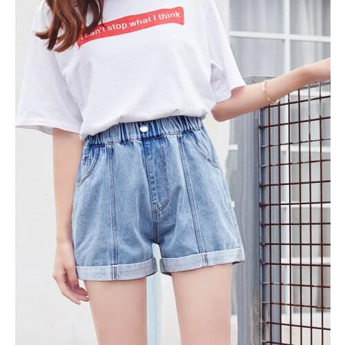 LIBERJOG Women Sexy Denim Shorts Feminino Elastic Waist Blue Wide Leg Casual Loose Summer Multi-size Short Jeans Vintage