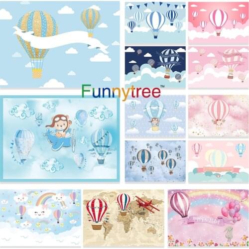 Funnytree Hot Air Balloon Airplane Birthday Background Baptism Baby Shower Boy Girl Party Photo Booth Backdrop Photozone Decor