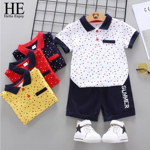 HE Hello Enjoy Baby Boys Sets 2020 Summer Boy Clothing Children Lapel T-shirt + Shorts 2 Pieces Kids Sport Casual Suits Clothes