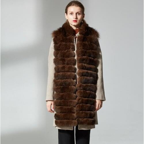 Cashmere Coat Women Hot Sale two-piece dress Natural Real Fox Fur Genuine Leather Jacket Women Overcoat Real Fur Coat
