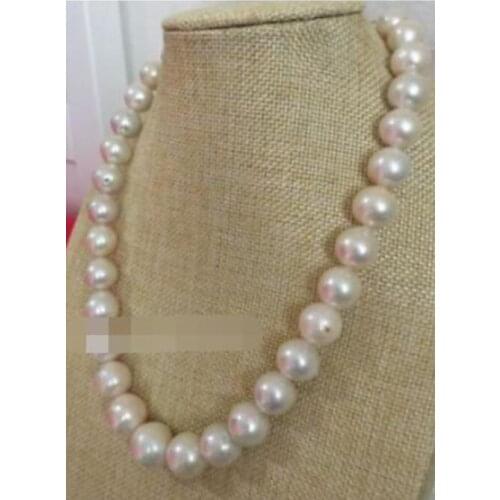 Classic huge 11-12mm south sea round white pearl necklace 18inch 925