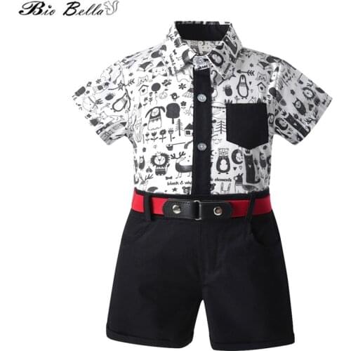 Cartoon Summer Kids Boy Clothing Suit Fashion 2021 New Style Children Wedding 1-6 Years Baby Boys Clothing Suit T-Shirt+Pant Bib