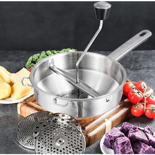 Multifunctional Food Mill Stainless Steel Manual Potato Mashers Food Vegetable Mill Mud with 3 Milling Discs WF