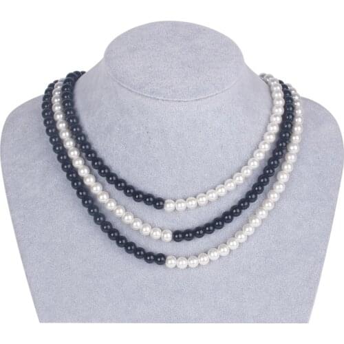 Fashionable and sweet necklace, gray and white alternate three layers pearl necklace, chokers necklace