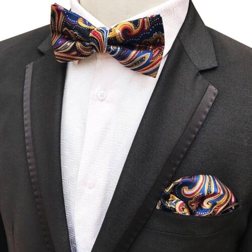 Men Fashion Bowtie Set Jacquard Woven Cravat Tie Sets Unique Bow Tie Knot Butterfly with Pocket Square