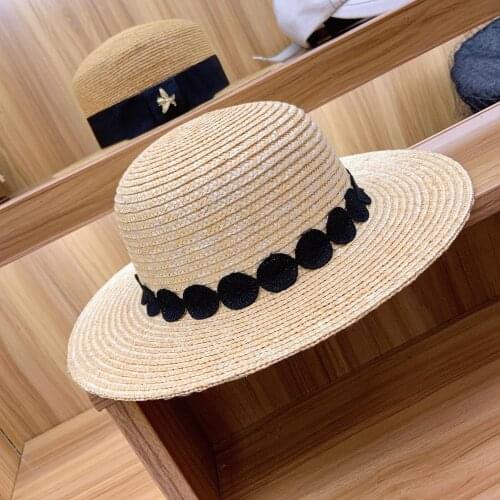 New UV Protection Wide Brim Summer Hat Round Top Black Lace Band Women Sun Hat Kuntucky Derby Natural Straw Hat Lady Beach Hat