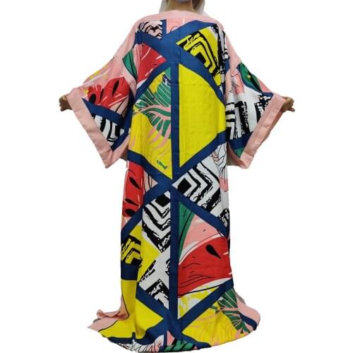 Newest Fashion 2021 Bright Printed European Plus Size Bohemian Long Sleeve BouBou African Women Maxi Dress Kuwait Autumn Kaftan