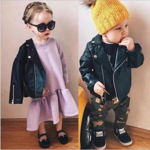 New Fashion Baby Boys Girls Leather Jackets PU Short Coat Winter Autumn Kids Leather Coat Children Motorcycle Cool Outerwear