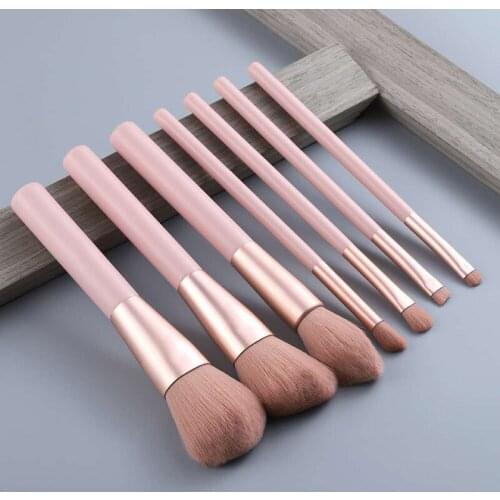 New 7-piece makeup brush set with wooden handle, small pudding portable makeup brush, multi-color makeup tools
