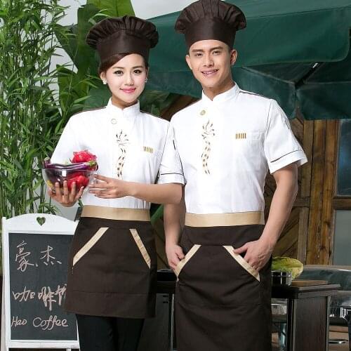 Chefs short-sleeved wear Hotel restaurant fast food restaurant chef work uniform White short-sleeved clothes