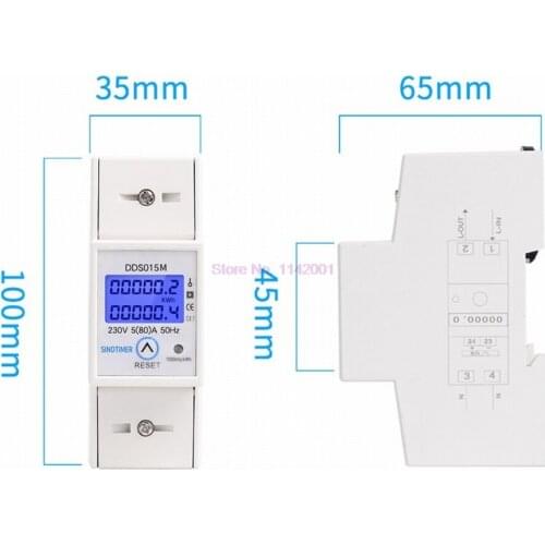 10pcs Rail 5-80A AC 230V 50Hz Single Phase Wattmeter Power Consumption Watt Electric Energy Meter kWh with Reset