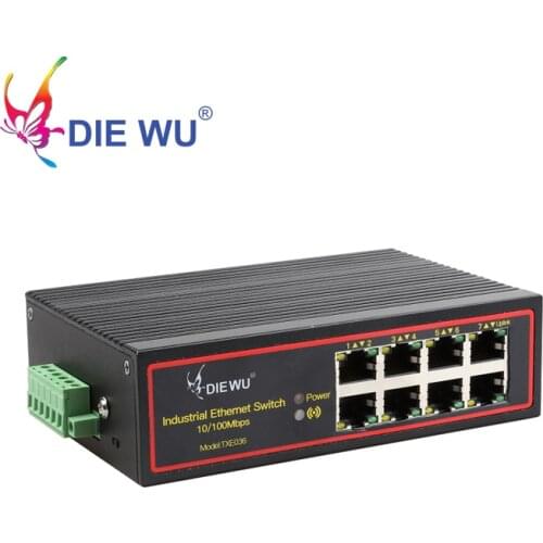 DIEWU 8 Ports Industrial Ethernet Switch 10/100Mbps Network Switch DIN Rail Type Network Lan adapter VLAN Signal Strengthen