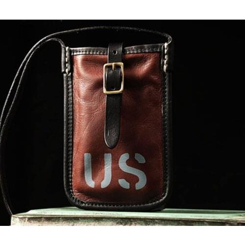 Original handmade thin mobile phone bag Japanese mini bag head layer vegetable tanned cowhide men and women portable small bag