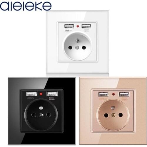 EU French Standard Crystal Glass Panel Usb Socket Electrical Plug Power Socket Prise USB 5V 2100mA Wall Socket AC 100-250V 16A