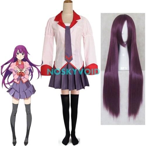 Bakemonogatari Monstory Costumes Senjougahara Hitagi Cosplay JK Uniform Hanekawa Tsubasa Schoolgirl Uniforms Woman Wigs