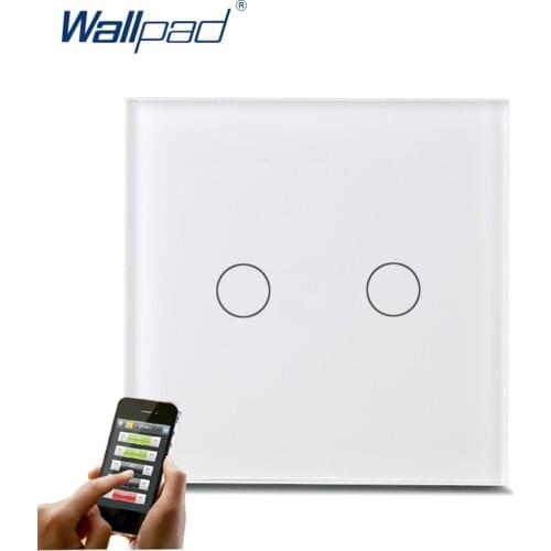 Waterproof WIFI Wallpad White Glass Panel Android/IOS Phone EU UK 2 Gang Wireless WIFI Remote Touch Controlled Light Wifi Switch