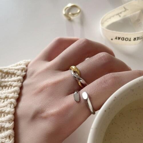 Silvology 925 Sterling Silver Two-color Twine Ring for Women Original Design Splice Stylish Korea Rings 2021 Trendy Fine Jewelry