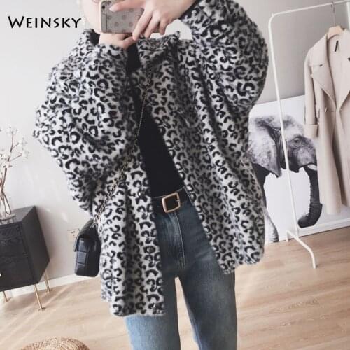 Winter Womens Imitation Mink Velvet Coat Warm Faux Fur Leopard Print Coat