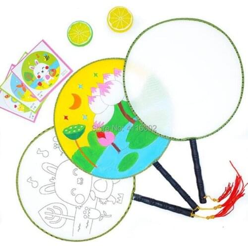 100pcs 24cm Summer Round Hand Fan Blank DIY Writing White Silk Painting Fans Wedding Party Show Gift Favor Event Supplies