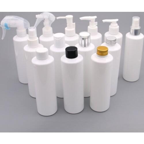 250ML X 24 White Empty Plastic Refillable Bottles With Aluminium Cap Disc Cap Lotion Pump Spray Pump PET Bottle For Skin Care