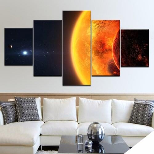 5Panel/piece Space fantasy Moon Sun star wall posters Print On Canvas Art Painting For home living room decoration